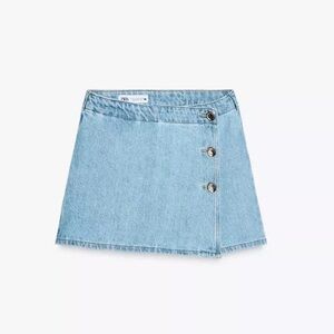 Zara Z1975 Denim Skort Gold Buttons - Light Blue
